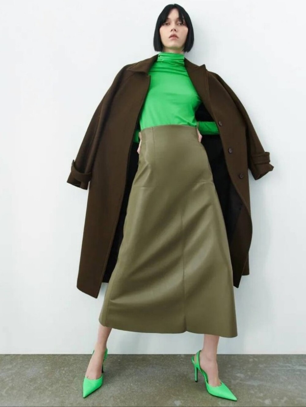 Zara Faux Leather Midi Skirt